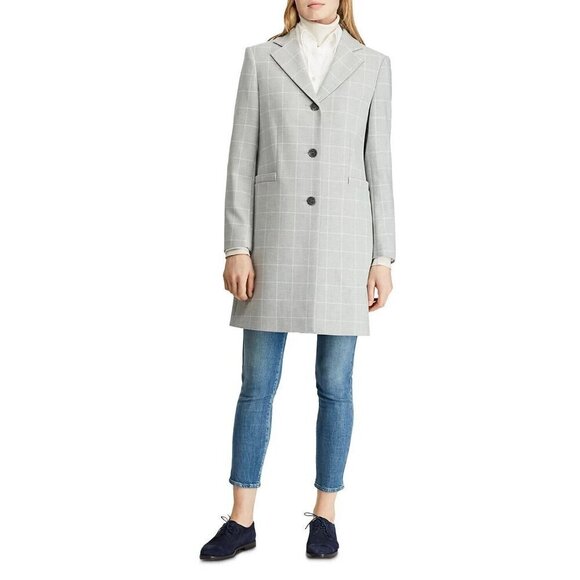NWT Lauren Ralph Lauren Women's Gray Plaid Gingham Crepe Reefer Coat - Size S - Picture 3 of 10